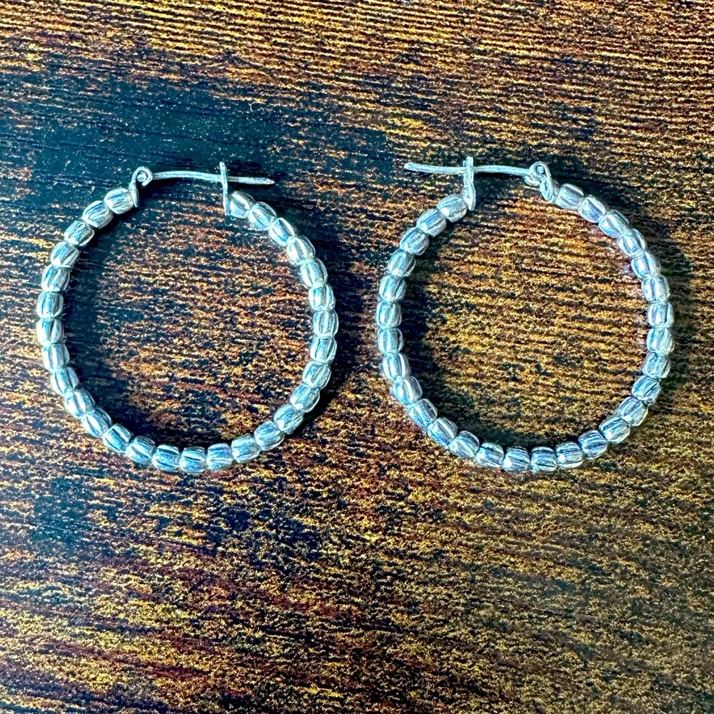 QVC Sterling Silver 925 Textured Hoop Earrings